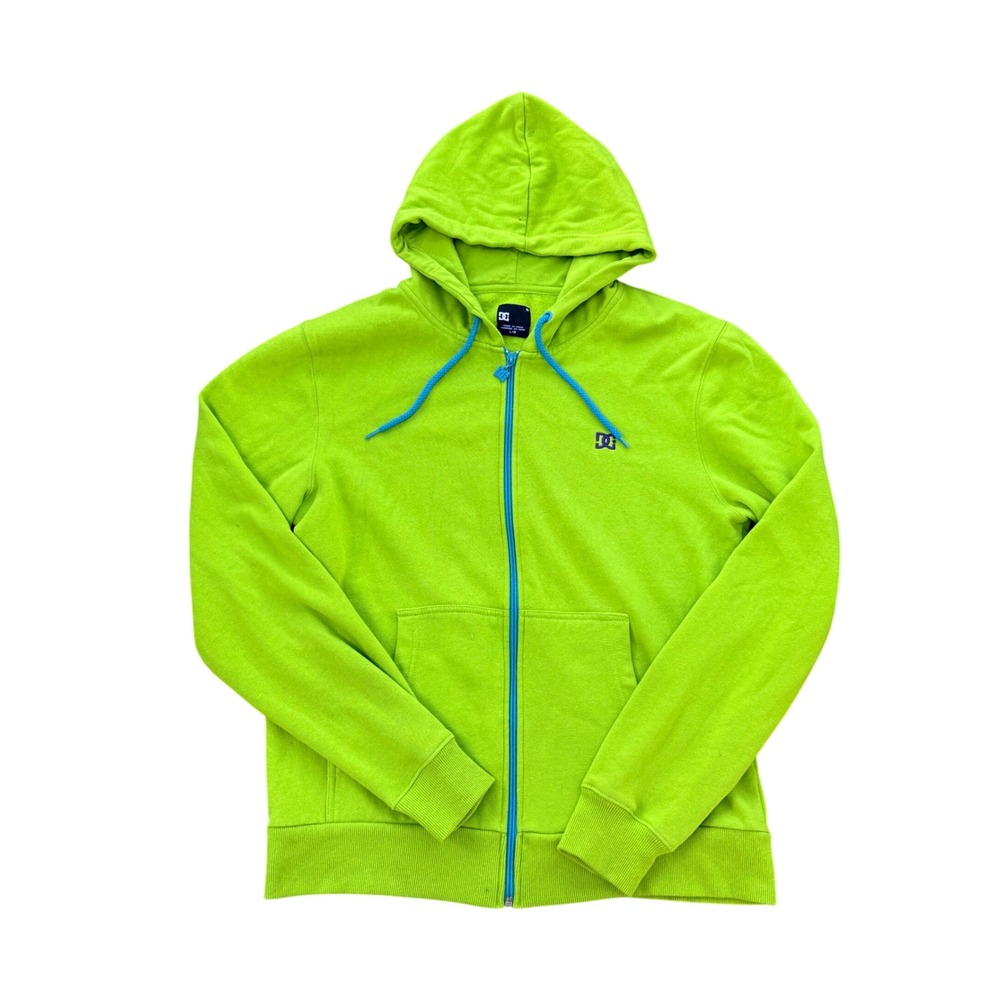 Y2K 2000s style DC Lime Green Full Zip Hoodie Blue Accents Alternative Skate